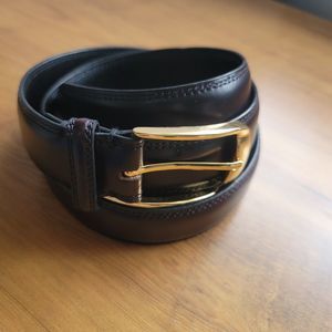 Jos A Bank Belt Mens 38 Black Leather Gold Tone Buckle Golf Dress Casual